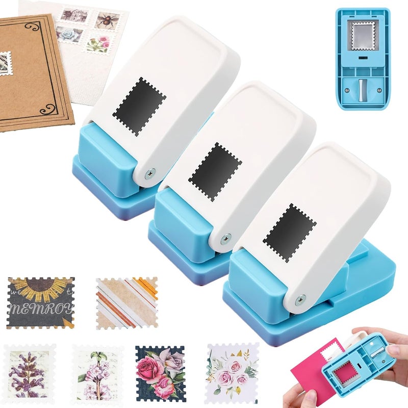 BAOFALI 3Pcs Stamp Puncher, Stamp Punch 1X0.8inch Rectangular Postage Stamp Punch, Scalloped Rectangle Lever Action Paper Punches for Crafting Scrapbooking DIY Scrapbooking Journaling Card Making - Image 1